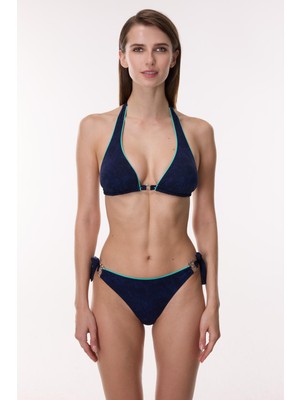 Ayyıldız 6501 Lacivert Aksesuarlı Üçgen Bikini Takımı