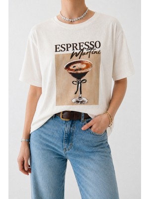 Flow Beyaz Baskılı T-Shirt