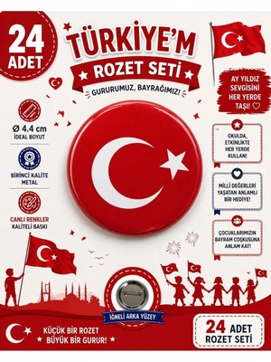Türk Bayrağı Rozeti Çanta Rozeti-Yaka Iğnesi-Şapka Aksesuarı (44MM) 24 Adet
