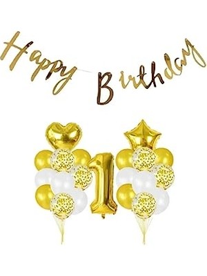 Cekar Store Bkmc 1 Yaş Gold Happy Bırthday Balon Seti Gold BMCNM268