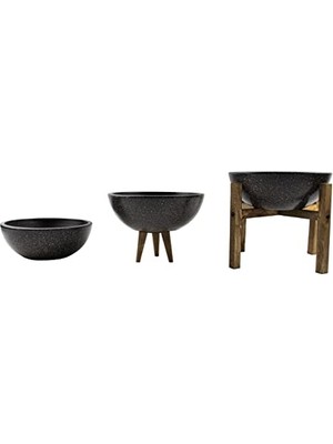 Cekar Store Bitki Tasarımı Ev Dekorasyon Siyah Granit Aranjman Sunumluk Toprak Saksı Üçlü Set 20 cm Çap