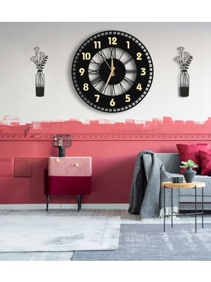 Cekar Store Modern Tablo Setli Ahşap Vıp Dekoratif Duvar Saati