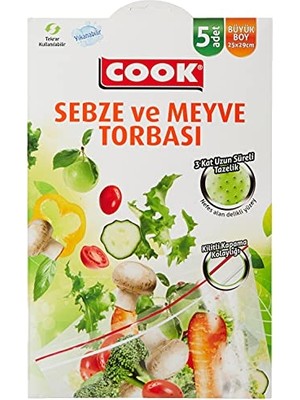 Cekar Store Cook Sebze ve Meyve Torbası, 25 x 29 Cm, 5 Adet