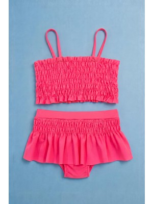 Perendi Kız Çocuk Gipe Detaylı Etekli Bikini Takım