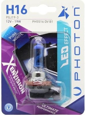 Cekar Store Photon Ampul H16 12V 19W Xen Vision (Tekli Blister) (Beyaz Işık) 6000K Pht PH5516 Dv B1