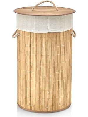Cekar Store Deconox El Yapımı Hasır Katlanır Çamaşır Sepeti Yuvarlak 55 Litre (35CM*35CM*61CM), Doğal Malzemeden Üretilmiş Çamaşırlık (Naturel)