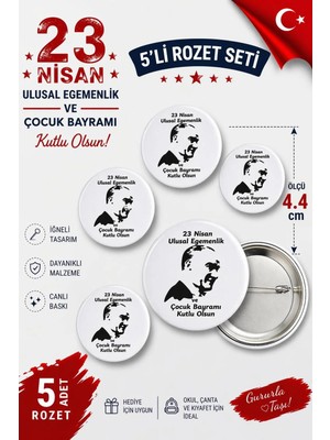 23 Nisan Ulusal Egemenlik ve Çocuk Bayramı Rozet Çanta Rozeti-Yaka Iğnesi (44MM) 5 Adet