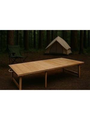 Cekar Store Katlanır Sabit Ayaklı Kamp, Piknik ve Bahçe Masası 70X120 cm - Ham Naturel Renk