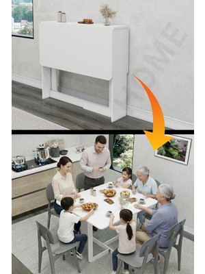 Kydonia Home Dar Alanlar İçin 6 Kişilik Pratik Katlanır Açılır Kapanır Dikdörtgen Mutfak Yemek Çalışma Masası