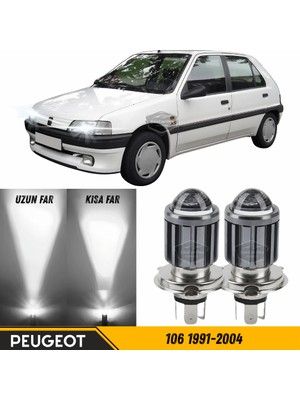 ŞüsCarOto Aksesuar Peugeot 106 1991-2004 Uyumlu Mercekli Far Ampulü LED Xenon Beyaz Renk Far Şimşek Etkili Csp LED Lamba Uzun Kısa 2 Adet Takım
