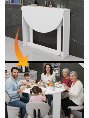 Kydonia Home Pratik Katlanır Açılır Kapanır Yuvarlak Mutfak Yemek Çalışma Masası 6 Kişilik
