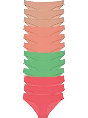 12 Adet Süper Eko Set Likralı Kadın Slip Külot Ten Pudra Yeşil Fuşya Mery Woman