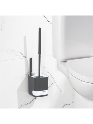 Cekar Store Porsima 2027 Pratik Temizlik Tuvalet Fırçalığı Banyo Tuvalet Fırçası Wc Fırçası - Antrasit Beyaz