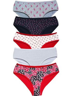 Pamuklu Geniş Kenarlı Likralı Desenli Bato Kadın Külot 5'li Paket Set 1 Mery Woman