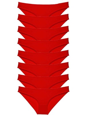 8 Adet Süper Eko Set Likralı Kadın Slip Külot Kırmızı Mery Woman