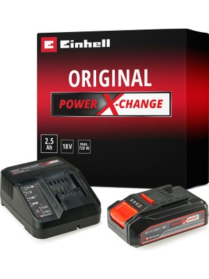 Orijinal Einhell 18 V 2.5 Ah PXC Başlangıç Kiti (Akü ve Şarj Cihazı, 18 V, maks. güç 720 W, tüm PXC cihazları için, akü yönetim sistemi, 3'lü LED gösterge) - 4512097
