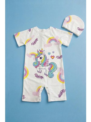 Perendi Unicorn Baskılı Kız Çocuk Tulum Mayo