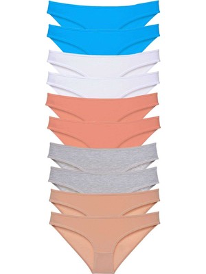 10 Adet Süper Eko Set Likralı Kadın Slip Ten Gri Beyaz Pudra Mavi Mery Woman