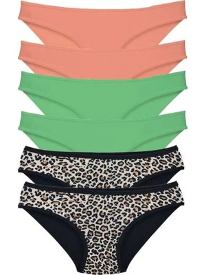 6 Adet Likralı Kadın Slip Külot Leopar Pudra Yeşil Mery Woman