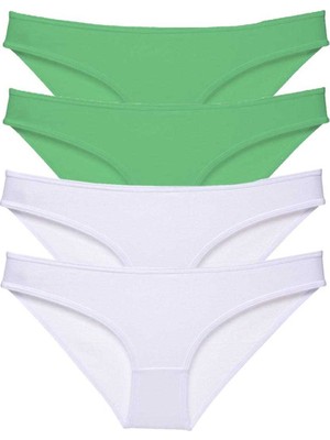 4 Adet Eko Set Likralı Kadın Slip Külot Yeşil Beyaz Mery Woman