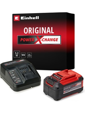 Orijinal Einhell 5.2 Ah akü ve şarj cihazı Power X-Change Başlangıç Kiti (Li-ion, 18 V, 100 dakika şarj süresi, tüm Power X-Change cihazları için uygun) - 4512147