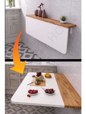 Kydonia Home Çam Beyaz Renk Katlanır Açılır Kapanır Duvara Monte Masa Oval Köşeli