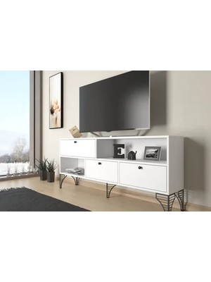 Vivense Wood'n Love Katre Tv Ünitesi, Metal Ayaklı, Beyaz Siyah, 150 cm