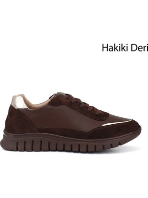 Gönderi(r) Kadın Kahverengi  Lastik Bağcıklı Hakiki Deri Sneaker