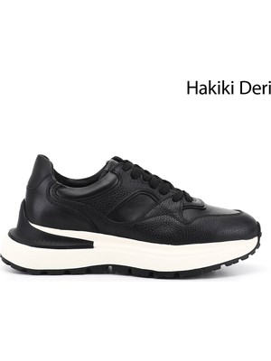 Gönderi(r) Erkek Siyah  Bağcıklı Hakiki Deri Comfort Sneaker