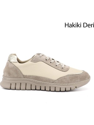 Gönderi(r) Kadın Bej  Lastik Bağcıklı Hakiki Deri Sneaker