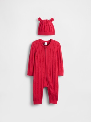 Gap Bebek Kırmızı Cable-Knit One-Piece Outfit Set