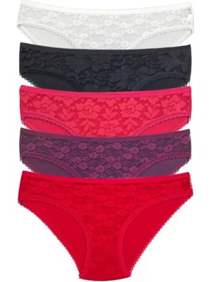 5 Adet Önü Dantelli Transparan Kadın Slip Külot S130 Mery Woman