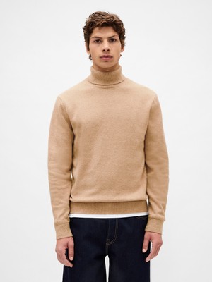 Gap Erkek Açık Kahverengi Cashsoft Turtleneck Kazak
