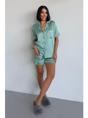 Coccolarsi Essenza Notte Su Yeşili Saten Kısa Pijama Takımı