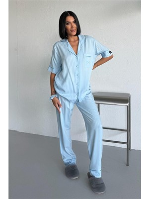 Coccolarsi Nuvola Pura Bebe Mavisi Viskon Kısa Kol Pantolon Pijama Takımı