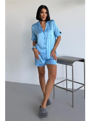 Coccolarsi Essenza Notte Bebe Mavisi Saten Kısa Pijama Takımı