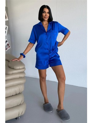 Coccolarsi Essenza Notte Saks Mavisi Saten Kısa Pijama Takımı
