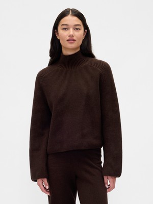 Gap Kadın Kahverengi Cashsoft Shaker Örgü Turtleneck Kazak