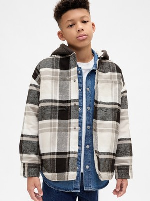 Gap Erkek Çocuk Gri Sherpa Kapüşonlu Flannel Ceket
