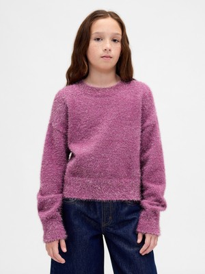 Gap Kız Çocuk Pembe Metallic Eyelash Bisiklet Yaka Kazak
