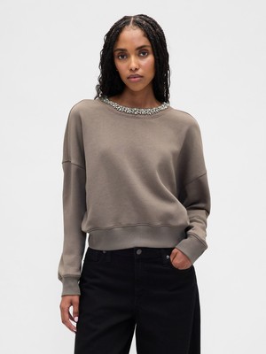 Gap Kadın Gri Vintagesoft Jewel-Neck Crop Sweatshirt