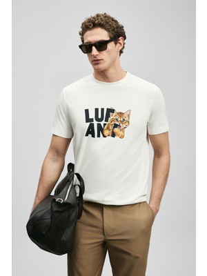 Lufian Max Modern Grafik Tişört Kırık Beyaz