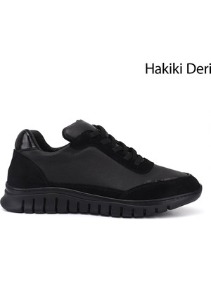 Gönderi(r) Kadın Siyah  Lastik Bağcıklı Hakiki Deri Sneaker