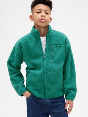 Gap Erkek Çocuk Yeşil Relaxed Sherpa Ceket