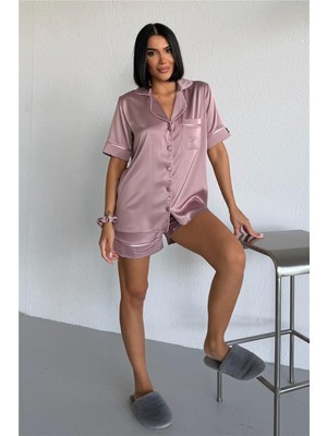 Coccolarsi Essenza Notte Gül Kurusu Saten Kısa Pijama Takımı