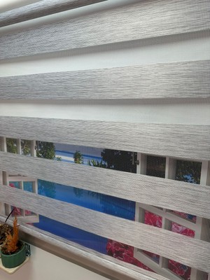 İREMKARAHOME Çift Mekanizmalı Zebra Stor Perde Bambu Gri-Beyaz