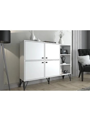 Vivense Zeta Konsol, Metal Ayaklı, Beyaz Siyah, 140 cm