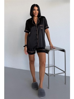Coccolarsi Essenza Notte Siyah Saten Kısa Pijama Takımı