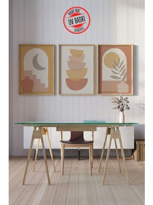 Giftcrea Dekoratif 3’lü Ahşap Tablo Seti | Uv Baskı Çerçeveli Duvar Tablosu V28