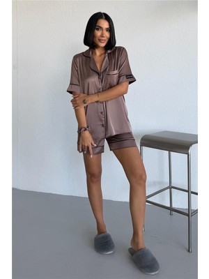 Coccolarsi Essenza Notte Vizon Saten Kısa Pijama Takımı
